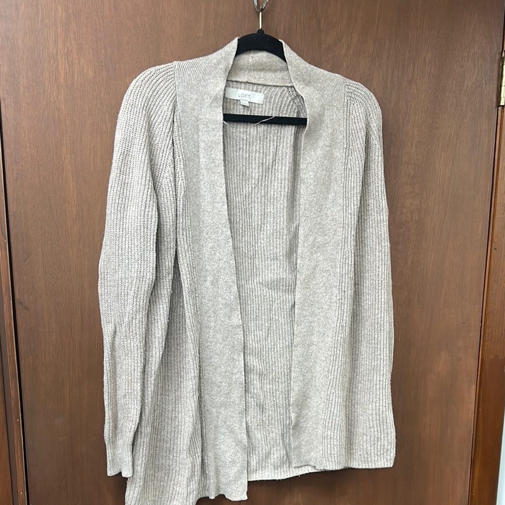 LOFT Beige  Long Knit Cardigan Sweater